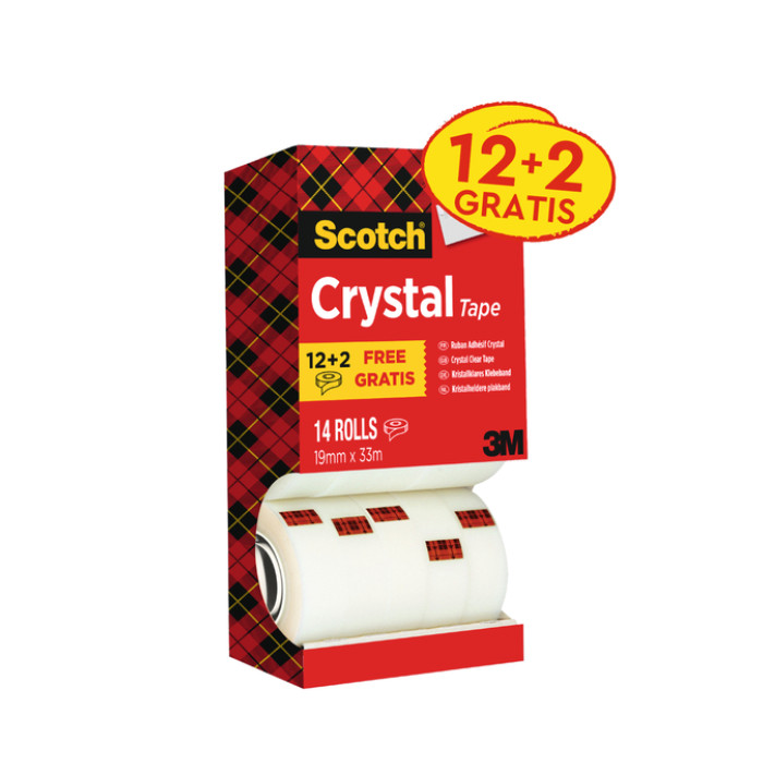 Plakband Scotch Crystal 600 19mmx33m transparant 12+2 gratis