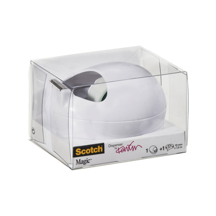 Plakbandhouder Scotch C36 Pebble wit + 1 rol magic tape 19mmx7.5m