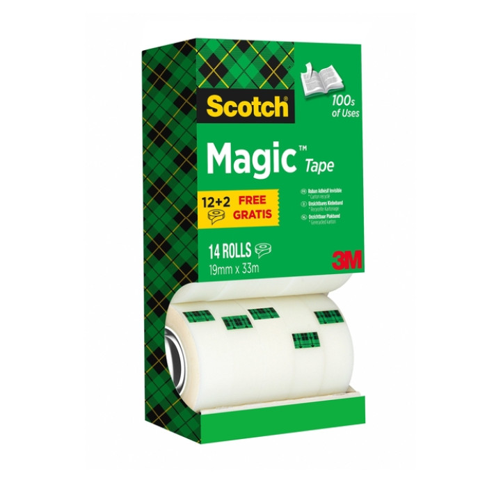 Plakband Scotch Magic 810 19mmx33m onzichtbaar mat 12+2 gratis