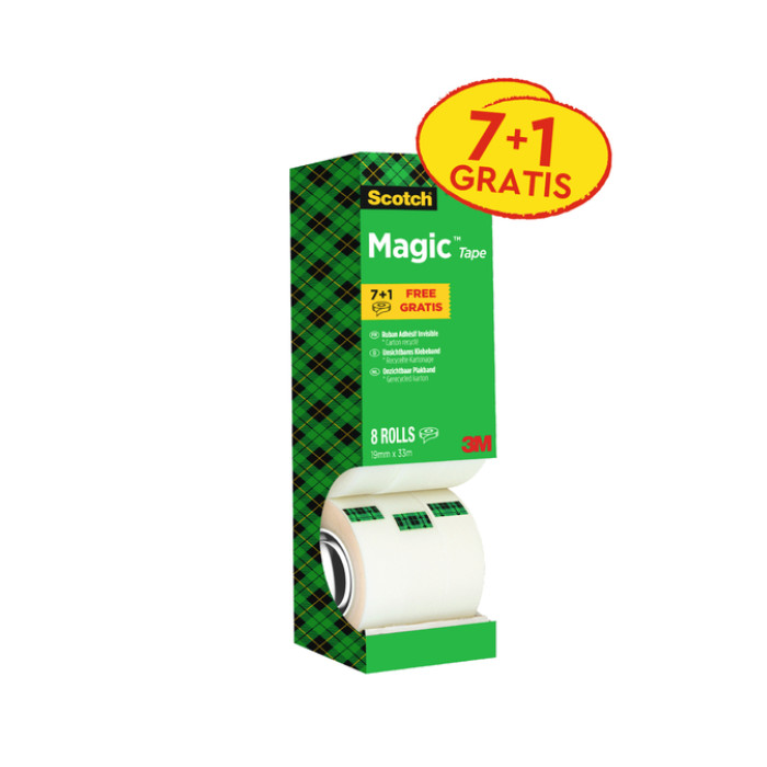 Plakband Scotch Magic 810 19mmx33m onzichtbaar mat 7+1 gratis