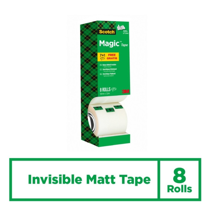 Plakband Scotch Magic 810 19mmx33m onzichtbaar mat 7+1 gratis