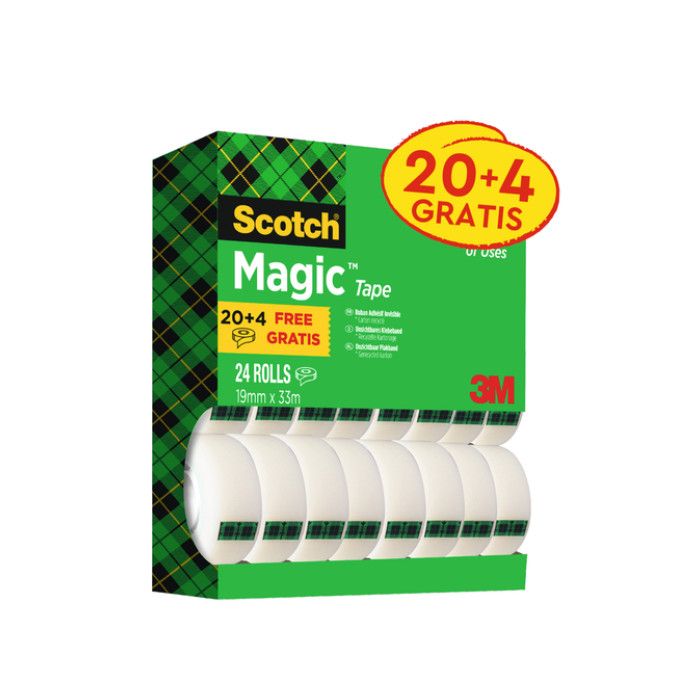 Plakband Scotch Magic 810 19mmx33m onzichtbaar mat 20+4 gratis