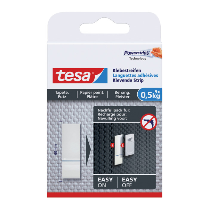 Kleefstrips tesa® behang & pleisterwerk 0,5kg wit 9 stuks 9 stuks