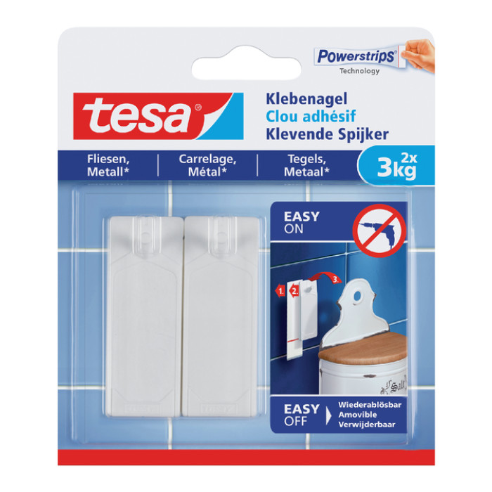 Klevende Spijker tesa® tegels & metaal 3kg wit 2 stuks