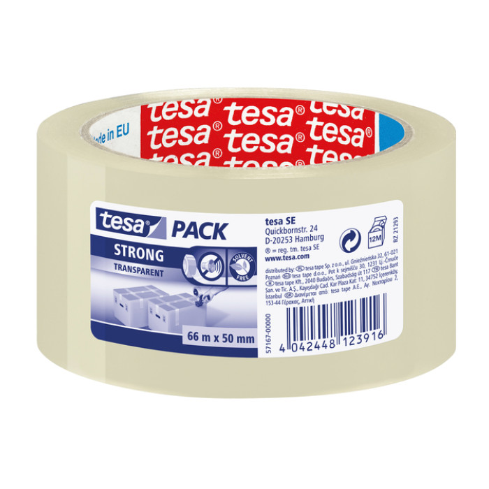 Verpakkingstape tesapack® Strong 66mx50mm PP transparant