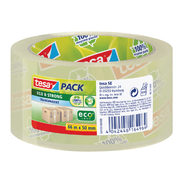 Verpakkingstape tesapack® Eco & Strong 66mx50mm transparant