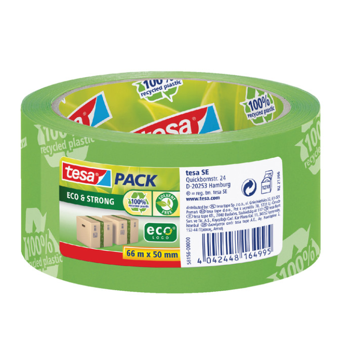 Verpakkingstape tesapack® Eco & Strong 66mx50mm groen bedrukt