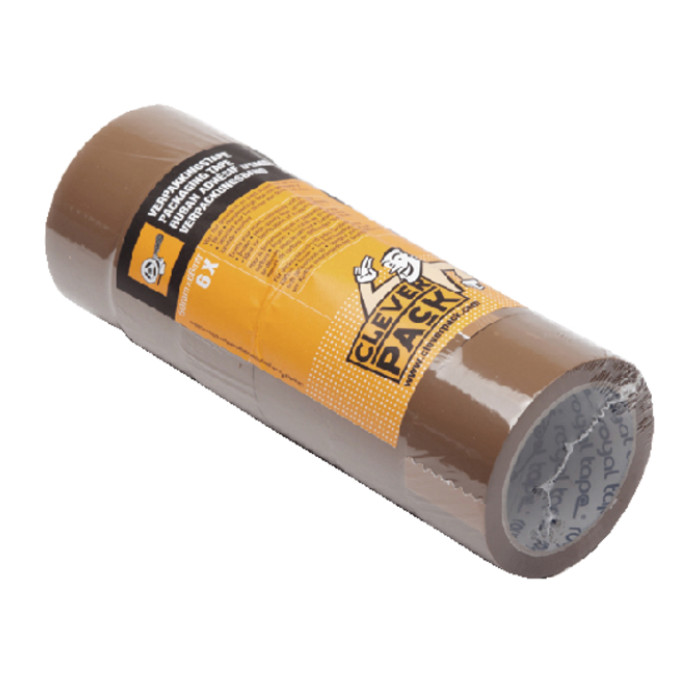 Verpakkingstape CleverPack 48mmx66m bruin PP pak à 6 rollen