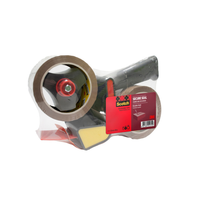 Verpakkingstape dispenser Scotch met 2 rollen Secure seal tape 50mmx66m bruin