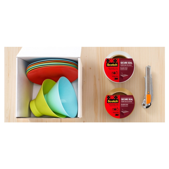 Verpakkingstape dispenser Scotch met 2 rollen Secure seal tape 50mmx66m bruin