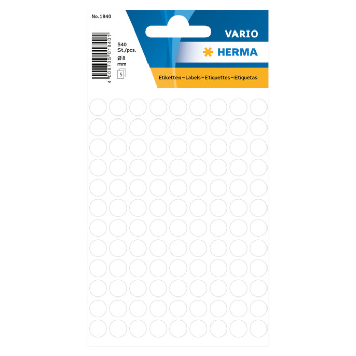 Etiket HERMA 1840 rond 8mm wit 540stuks