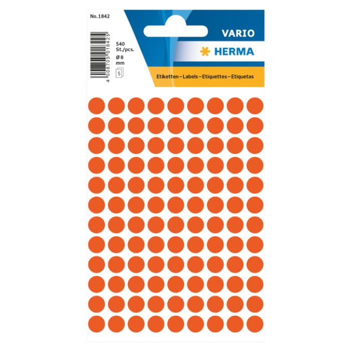 Etiket HERMA 1842 rond 8mm rood 540stuks