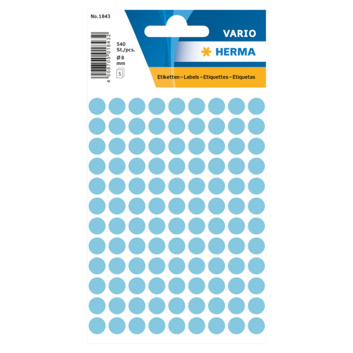 Etiket HERMA 1843 rond 8mm blauw 540stuks