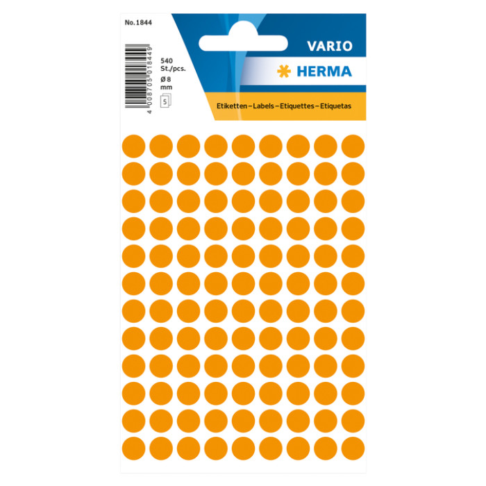 Etiket HERMA 1844 rond 8mm fluor oranje 540stuks