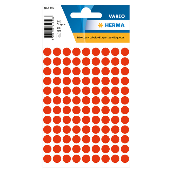 Etiket HERMA 1846 rond 8mm fluor rood 540stuks