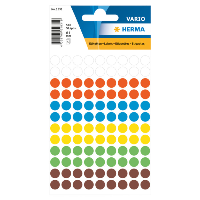 Etiket HERMA 1831 rond 8mm assorti 540stuks