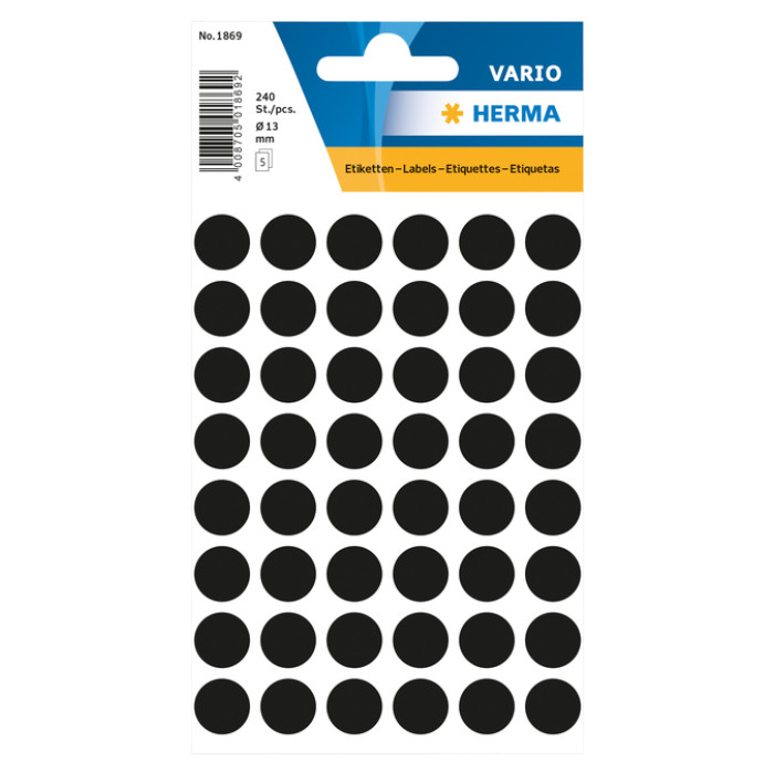 Etiket HERMA 1869 rond 12mm zwart 240stuks