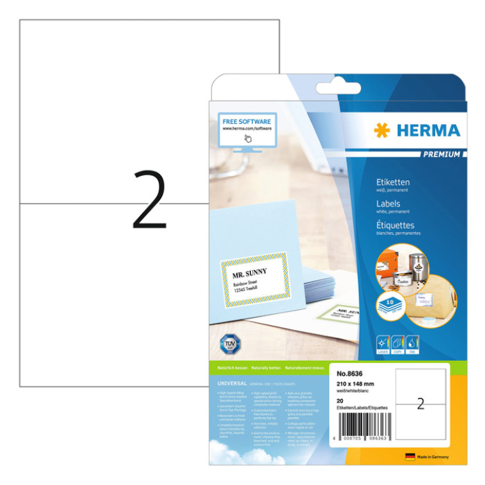 Etiket HERMA 8636 210x148mm A4 premium wit 20stuks
