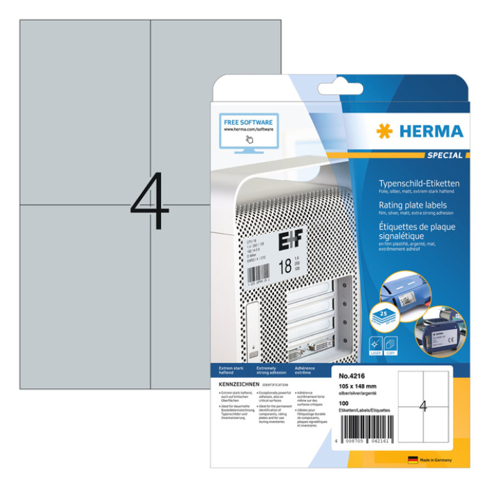 Etiket HERMA 4216 105x148mm weerbestendig zilver 100stuks