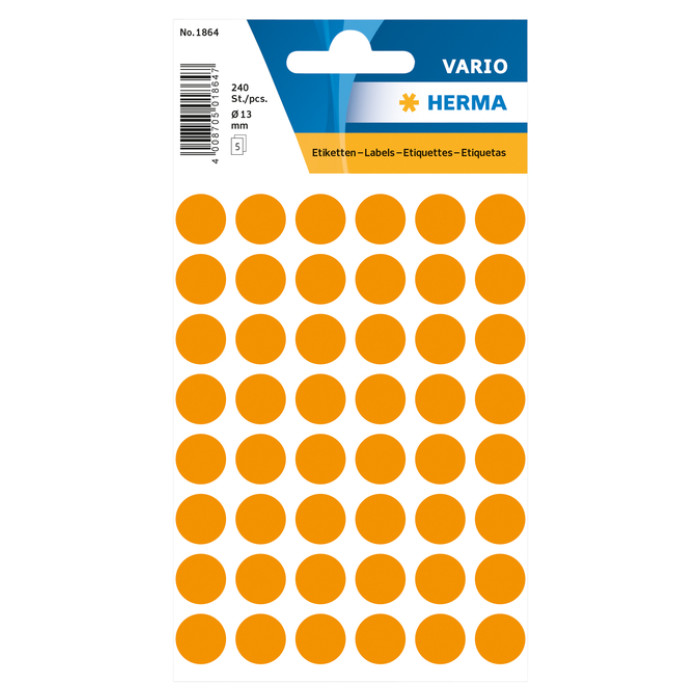 Etiket HERMA 1864 rond 12mm fluor oranje 240stuks