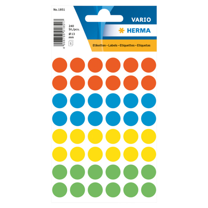 Etiket HERMA 1851 rond 12mm assorti 240stuks