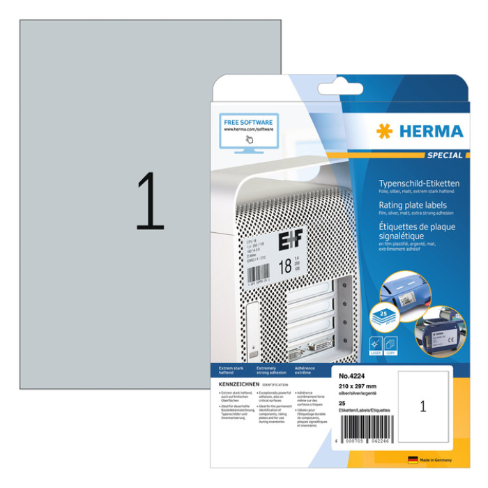 Etiket HERMA 4224 210x297mm weerbestendig zilver 25stuks
