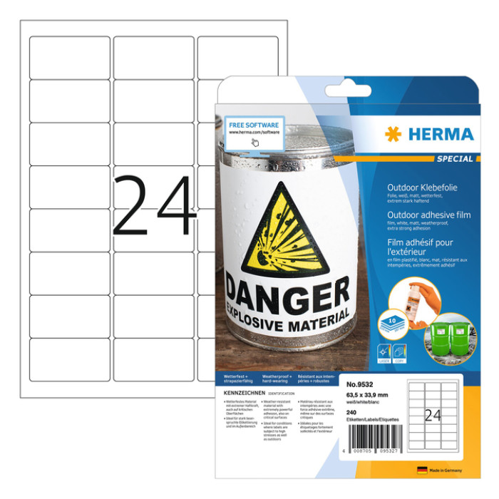 Etiket HERMA 9532 63.5x33.9mm weerbestendig wit 240st