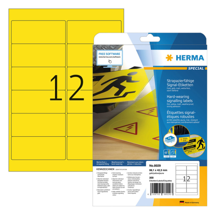 Etiket HERMA 8029 99.1x42.3mm weerbestendig geel 300stuks