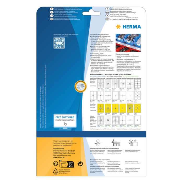 Etiket HERMA 8034 30mm rond weerbestendig geel 1200stuks