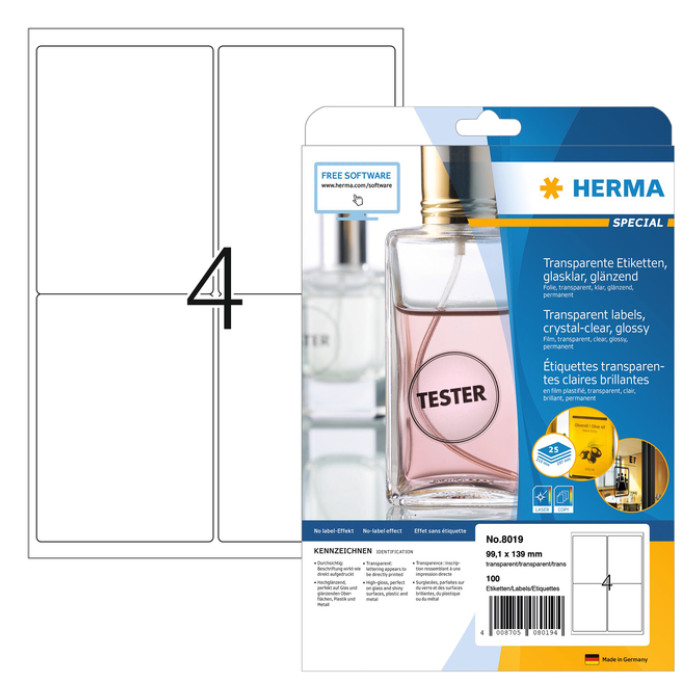 Etiket HERMA 8019 99.1x139mm transparant 100 etiketten