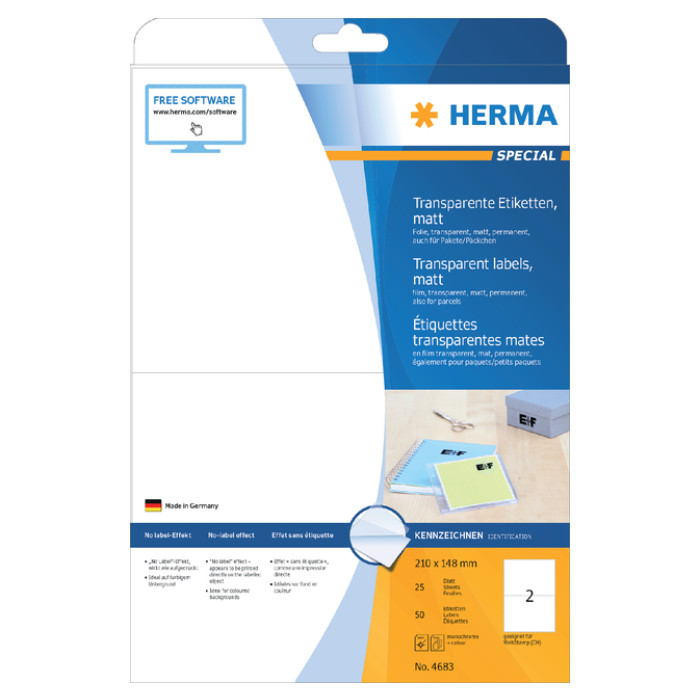 Etiket HERMA 4683 210X148mm transparant mat 50 etiketten