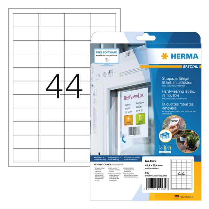 Etiket HERMA 4572 48.3x25.4mm folie wit 880 etiketten