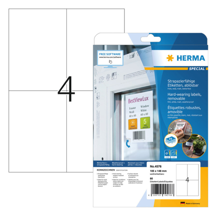 Etiket HERMA 4576 105x148mm folie wit 80 etiketten