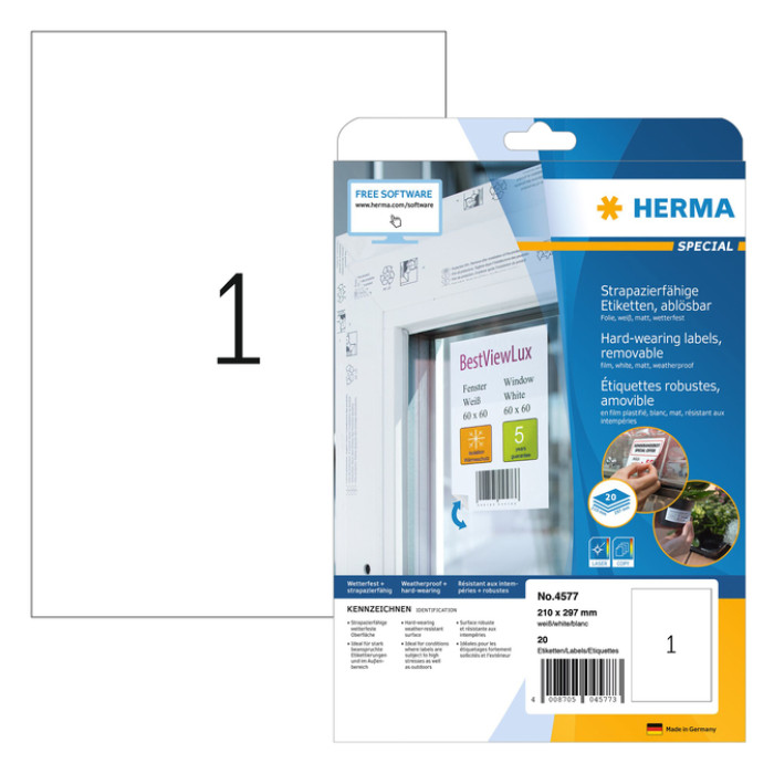 Etiket HERMA 4577 210x297mm folie wit 20 etiketten