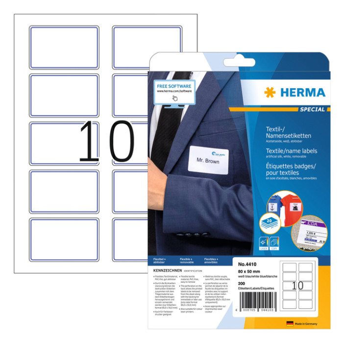 Naambadge etiket HERMA 4410 80X50mm wit blauw 200 etiketten