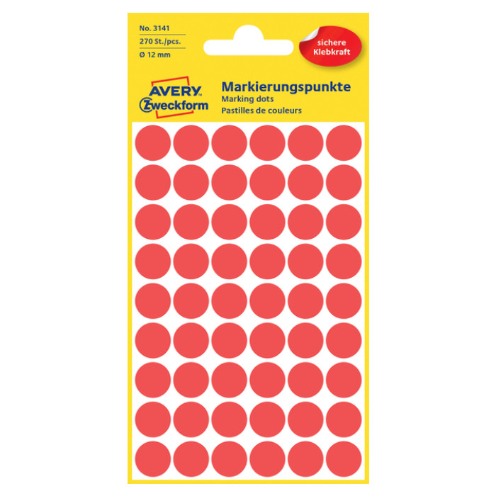 Etiket Avery Zweckform 3141 rond 12mm rood 270stuks