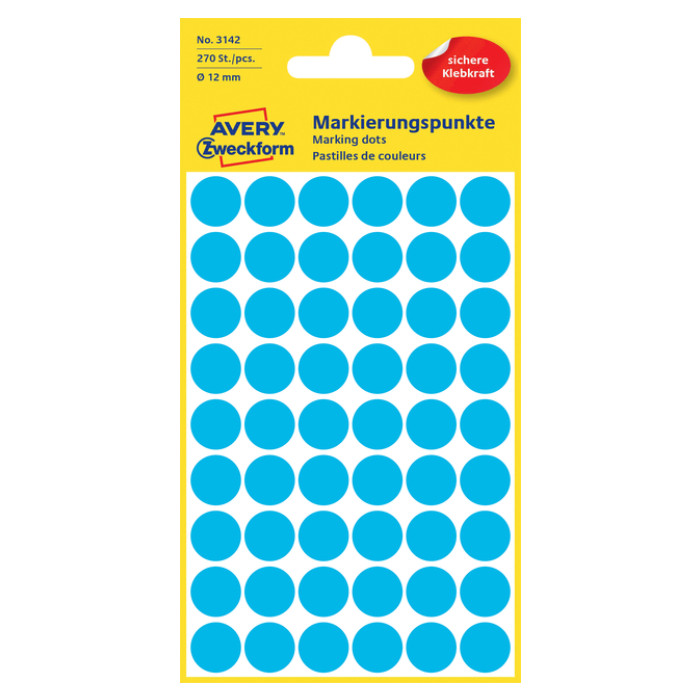 Etiket Avery Zweckform 3142 rond 12mm blauw 270stuks