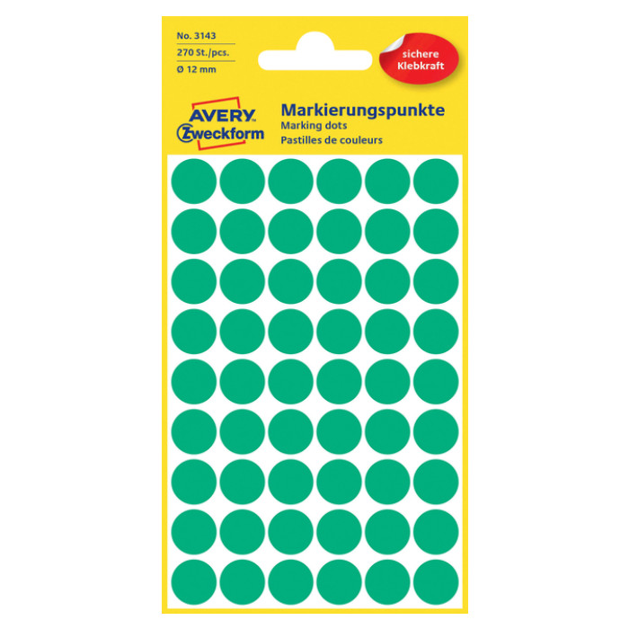 Etiket Avery Zweckform 3143 rond 12mm groen 270 etiketten