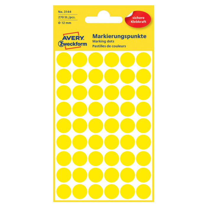 Etiket Avery Zweckform 3144 rond 12mm geel 270 etiketten