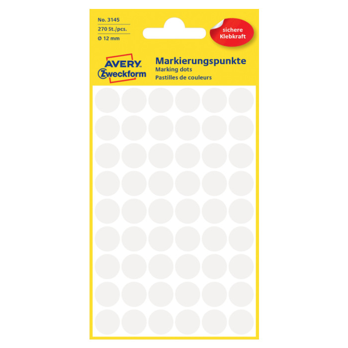 Etiket Avery Zweckform 3145 rond 12mm wit 270 etiketten