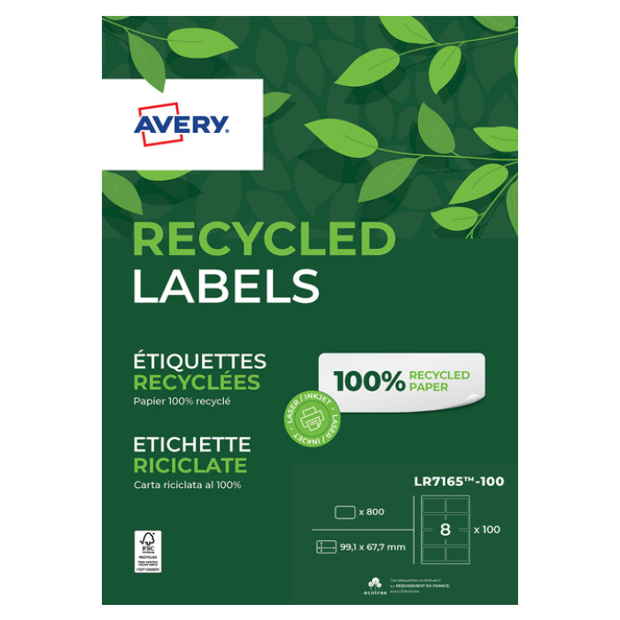 Etiket Avery LR7165-100 99.1x67.7mm recycled wit 800 etiketten