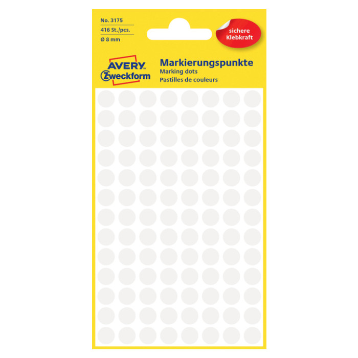 Etiket Avery Zweckform 3175 rond 8mm wit 416 etiketten