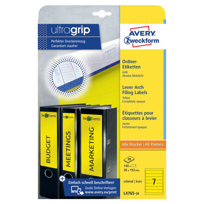 Rugetiket Avery Zweckform smal 38x192mm zelfklevend geel