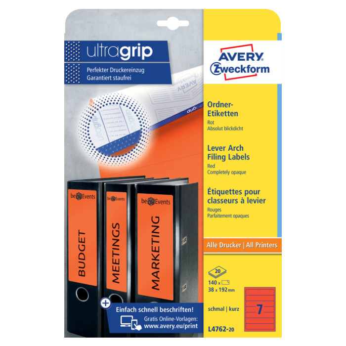Rugetiket Avery Zweckform smal 38x192mm zelfklevend rood