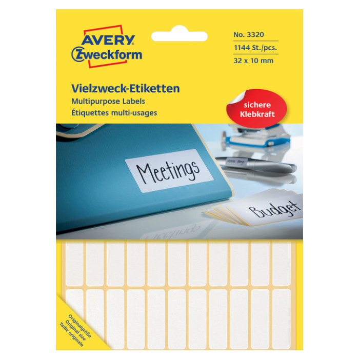 Etiket Avery Zweckform 3320 32x10mm wit 1144stuks
