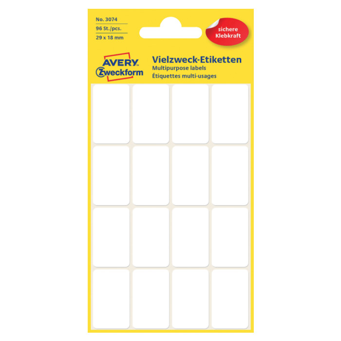 Etiket Avery Zweckform 3074 29x18mm wit 96 etiketten