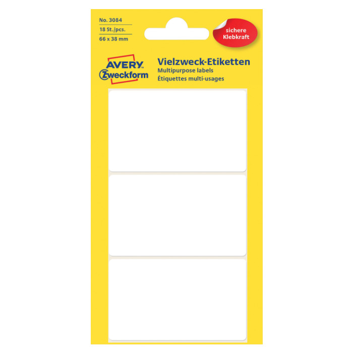 Etiket Avery Zweckform 3084 66x38mm wit 18 etiketten