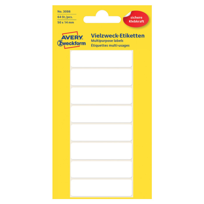 Etiket Avery Zweckform 3086 50x14mm wit 64 etiketten