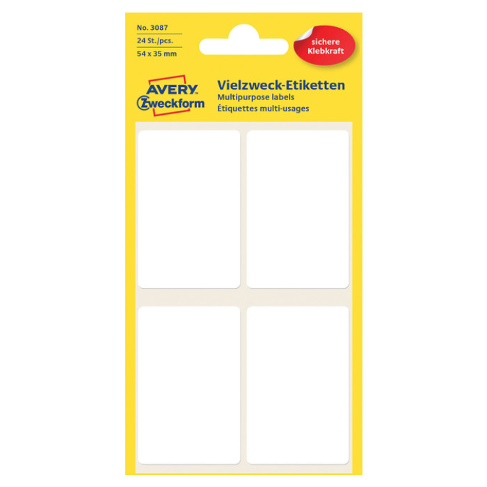 Etiket Avery Zweckform 3087 54x35mm wit 24 etiketten