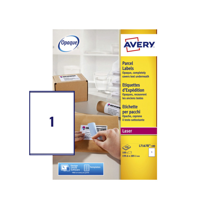 Etiket Avery L7167B-100 199.6x289.1mm blockout 100 etiketten